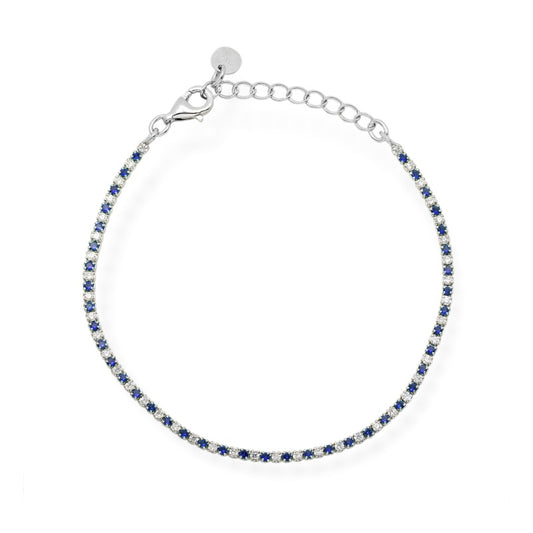 Bracciale Tennis in Argento 925 sottile con Zirconi Blu e Bianchi